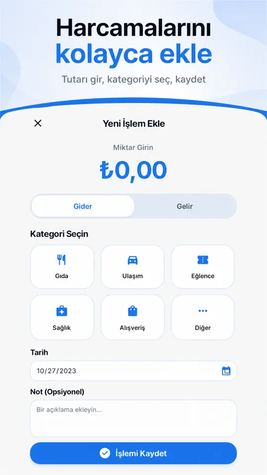 Bütçe Takibi: Hızlı harcama kaydı